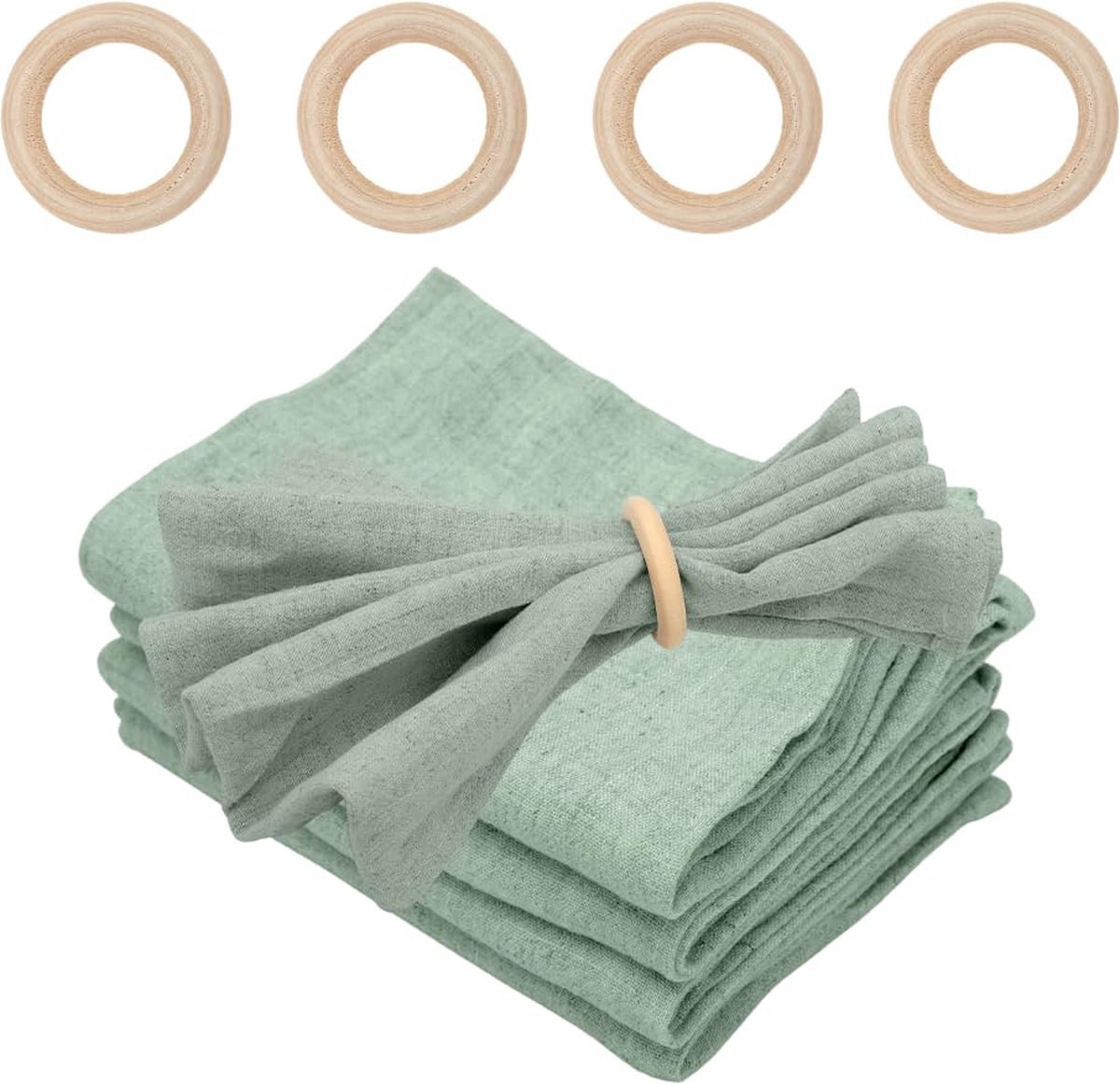 La'Moussawi ® Set van 4 Groene Linnen Servetten met Metalen Servetringen voor Tafeldecoratie