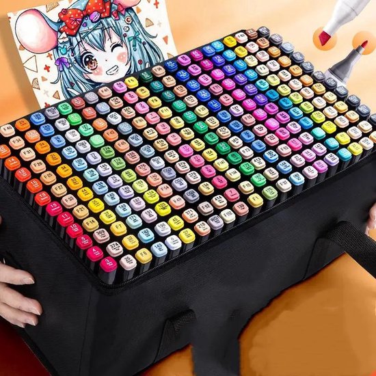 Gekleurde Twinmarkers – 248 Stuks – 168 Verschillende Kleuren – Professionele Alcohol Markers – Dubbelzijdige Tip – Stiften – 2 Opbergtassen – 248 stiften