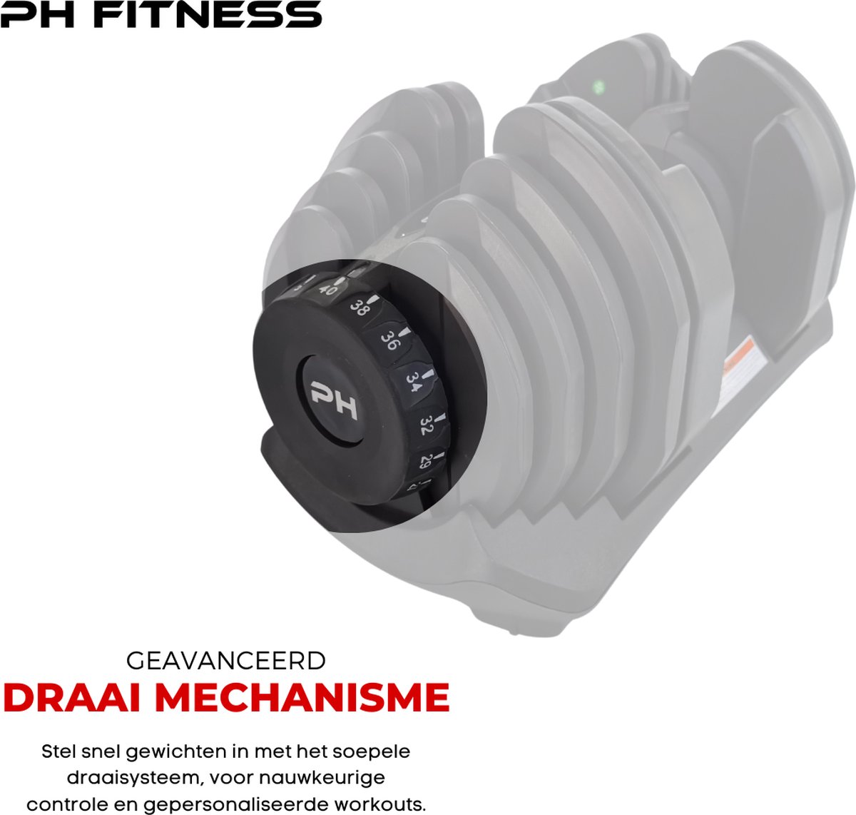 PH Fitness Verstelbare Dumbbells Set 40KG - 2 STUKS - Verstelbare Smart Dumbbells - Halterset voor Home Gym - Adjustable Dumbells van 5kg tot 40 kg - Complete Gewichten Set van 17 Dumbbells in één! – foto 7