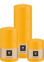 Bougies cylindriques/piliers Wiedemann - lot de 3 - jaune - 6x8/7x13/7x20 cm