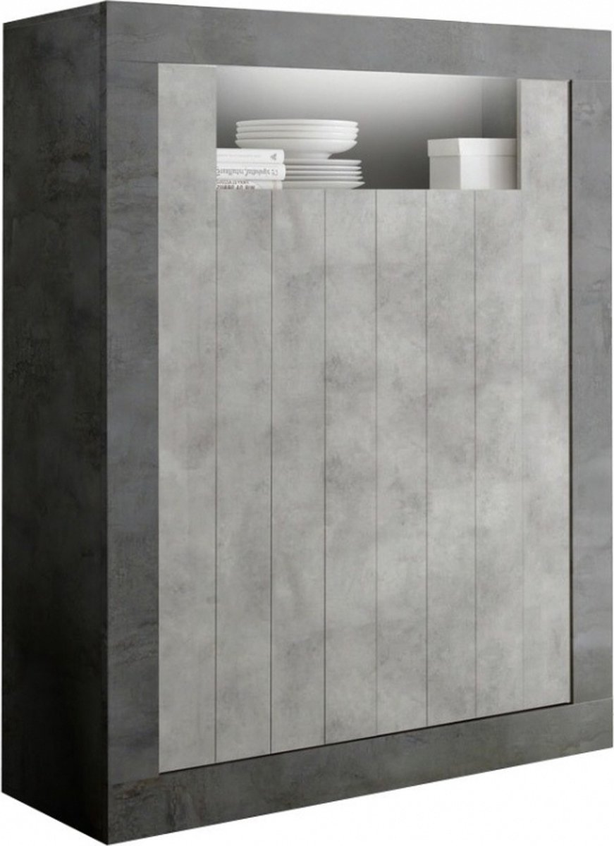 Opbergkast Urbino 144 cm hoog in Oxid met grijs beton