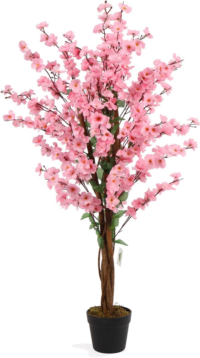 Kunstpalm Kunst Kersenbloesem Boompje Roze – 120 cm – Volle Bloesemboom – In Pot – Kunstplant