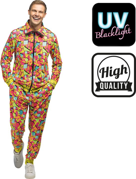 Boland - Trainingspak Pop art dude UV (XXL) - Volwassenen - - 80s - 90s - foute party - grappig - retro trainingspak - neon