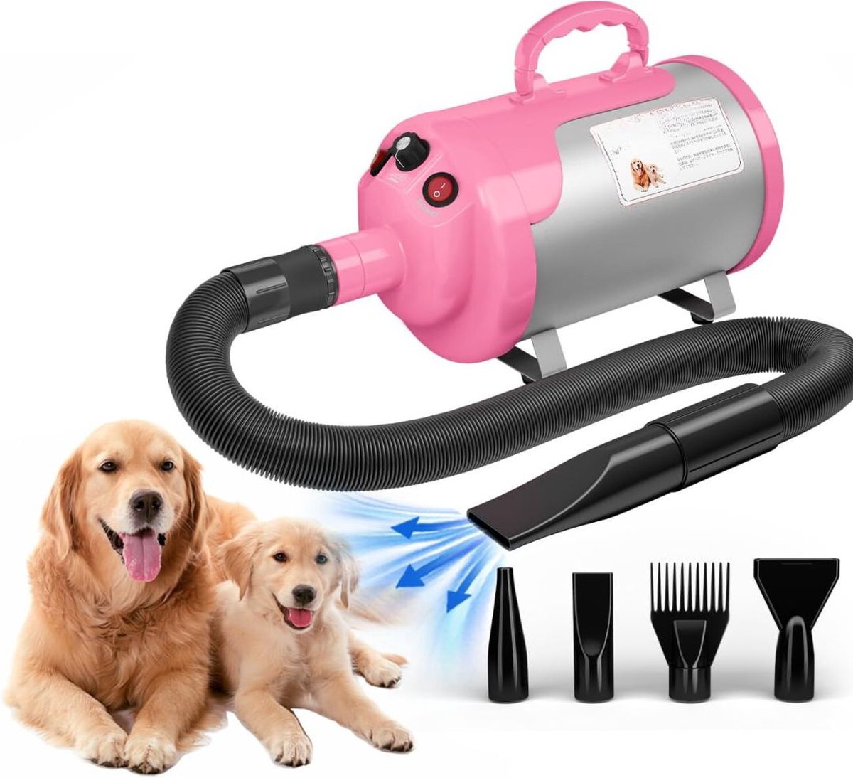 DD® Hondenfohn - Waterblazer Hond - Zeer Stil - met 4 Verschillende Spuitmonden - 43x30x20cm - Roze