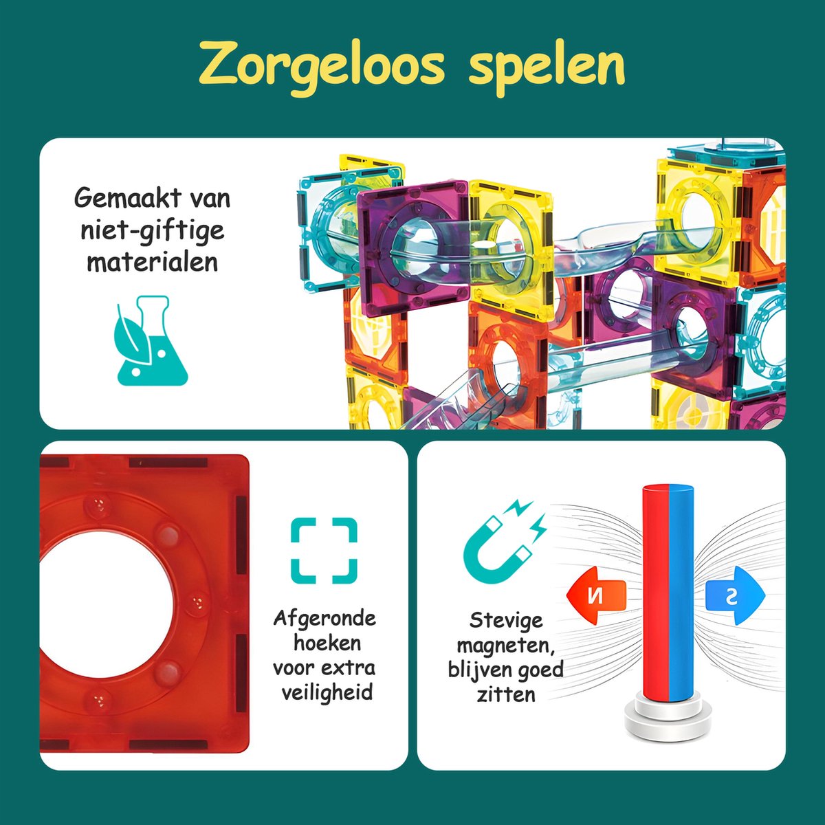 Olvy Magnetic Tiles Bouwstenen Magna Wereld – 100 Stuks - Afbeelding 4