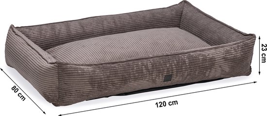 Bruine ribstof hondenmand van 120x80x23 cm.