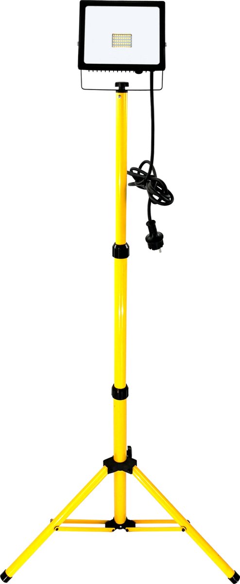 Trango 30 Watt LED Spotlight G1504-306 Werkspot met Telescopisch Statief *WORK* Bouwspot in Geel 6000K Daglicht Wit (Koud Wit) In Hoogte Verstelbaar van 66-170cm - 3m Kabel - 3 Voeten Staal Inklapbaar