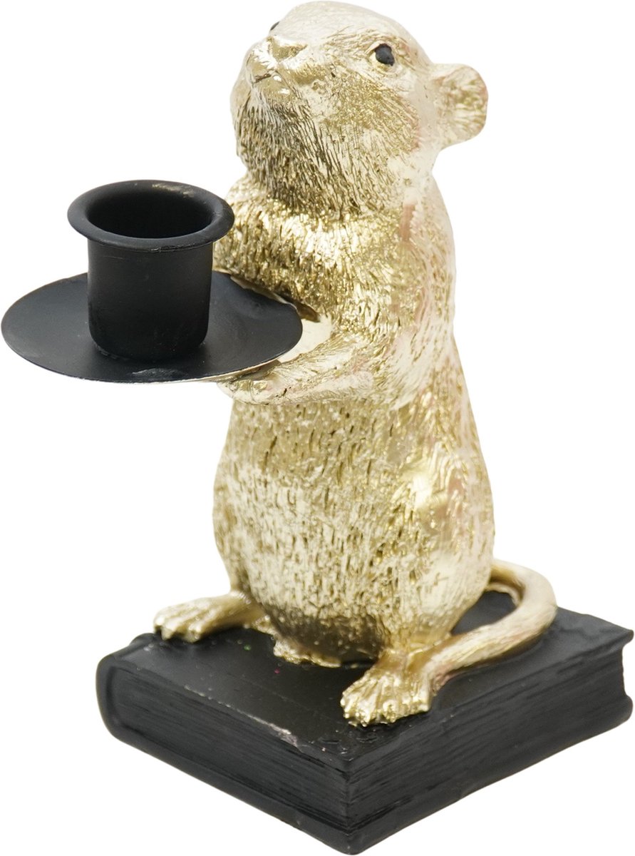 Housevitamin Muis Diner kaarshouder Goud - 8x10x17 Cm - De perfecte sfeermaker voor in huis.