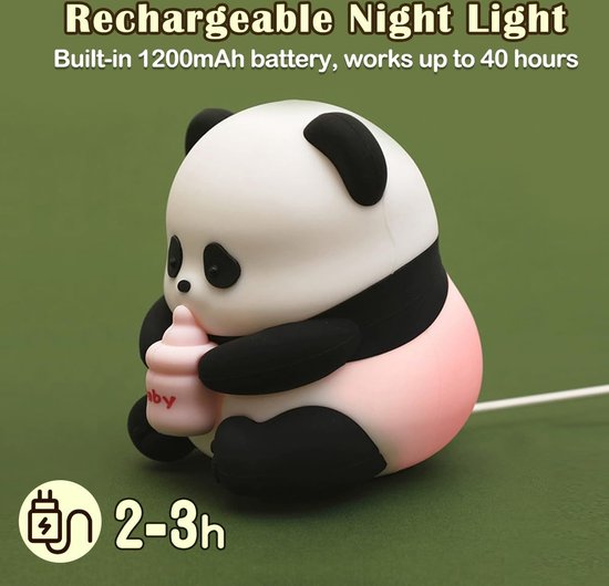 Schattig Panda Nachtlampje-Nachtlampje Baby-dierlijk nachtlampje-Dimbaar-Kleurrijke Lichten-Oplaadbaar LED-nachtlicht-geschikt voor meisjes en jongens van Merkloos — afbeelding 2