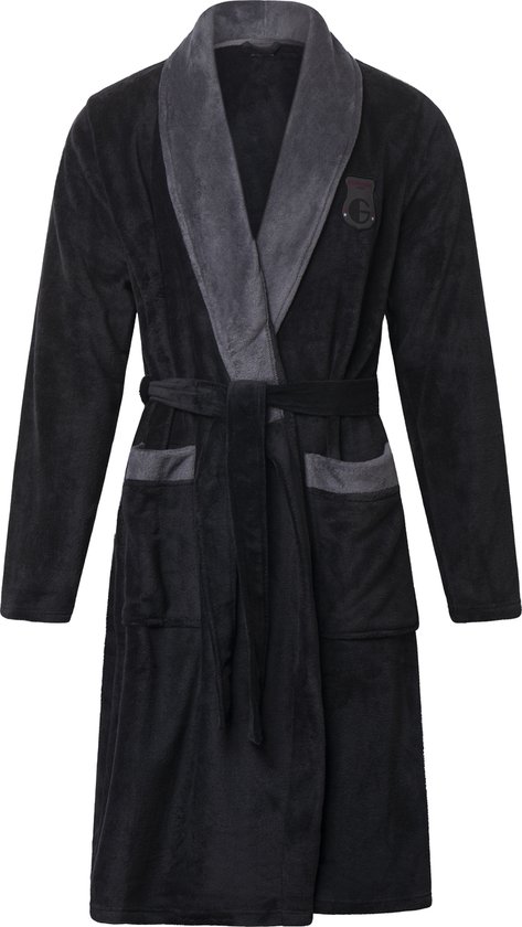 Gentlemen - heren badjas - coral fleece - zwart/grijs - XL/XXL
