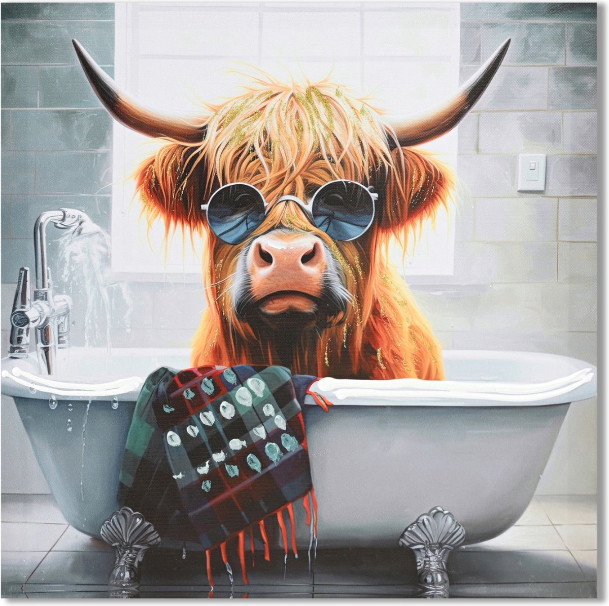 HomeBound by KY | Schilderij schotse hooglander bad | Schilderij