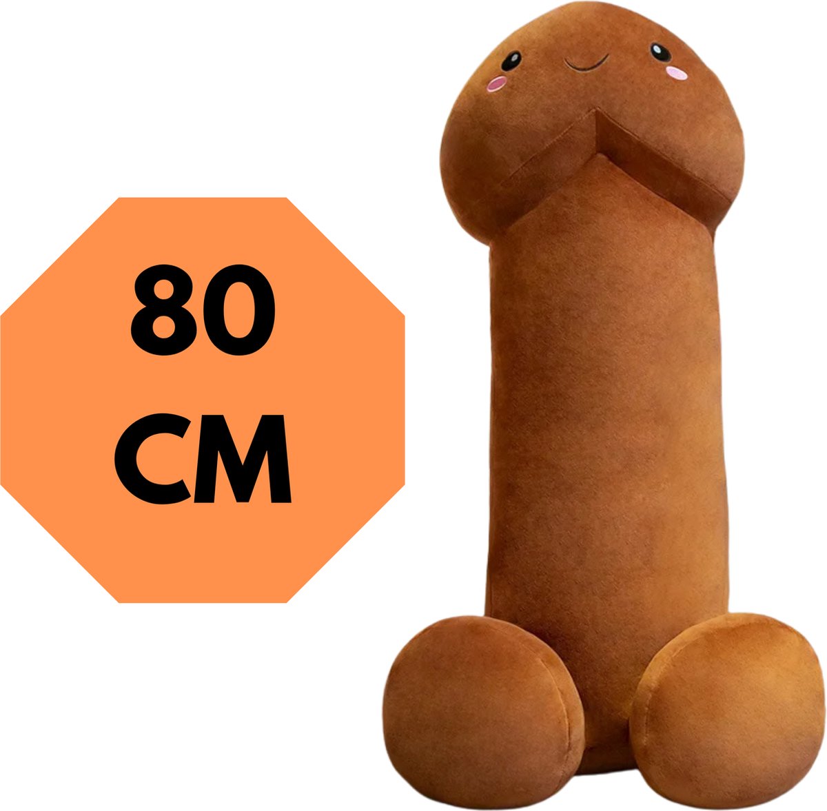 JustValue Penis Knuffel - 80 cm - Erotiek - Bodypillow - Piemel - Zacht - Kussen - Sex Toy - Beige - Bruin