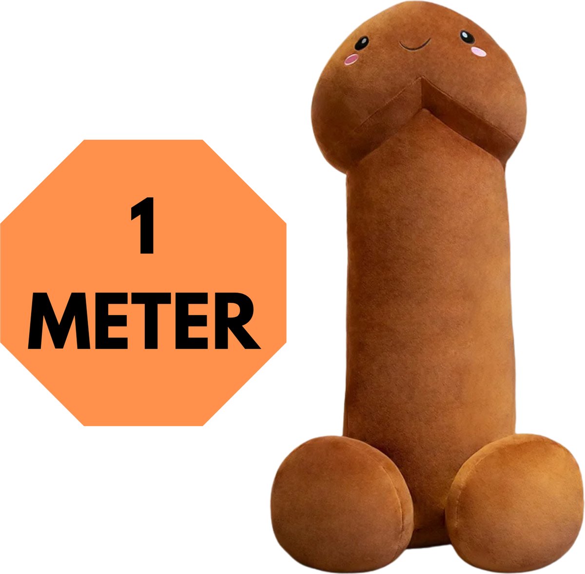 JustValue Penis Knuffel - 100 cm - Erotiek - Bodypillow - Piemel - Zacht - Kussen - Sex Toy - Beige - Bruin
