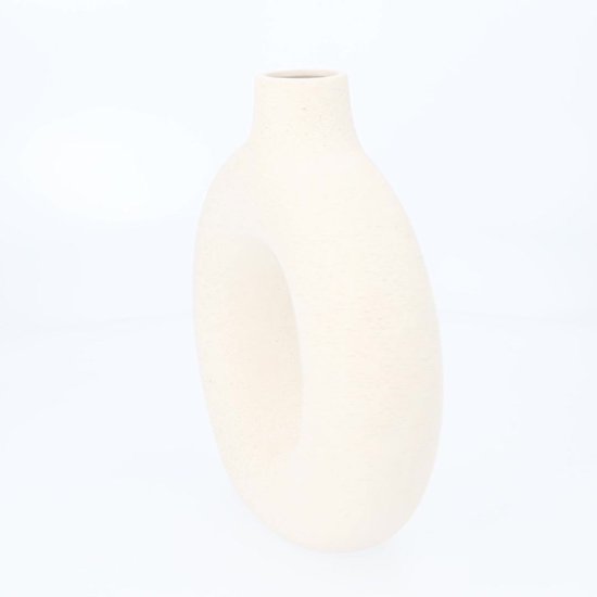 QUVIO Donut vaas - Rond - Vaasje - Vazen - Bloemenvaas - Decoratieve accessoires - Voor binnen - Woonaccessoires - Scandinavisch - Landelijk - Keramiek - Gebroken wit met spikkels - 7 x 21 x 23 cm
