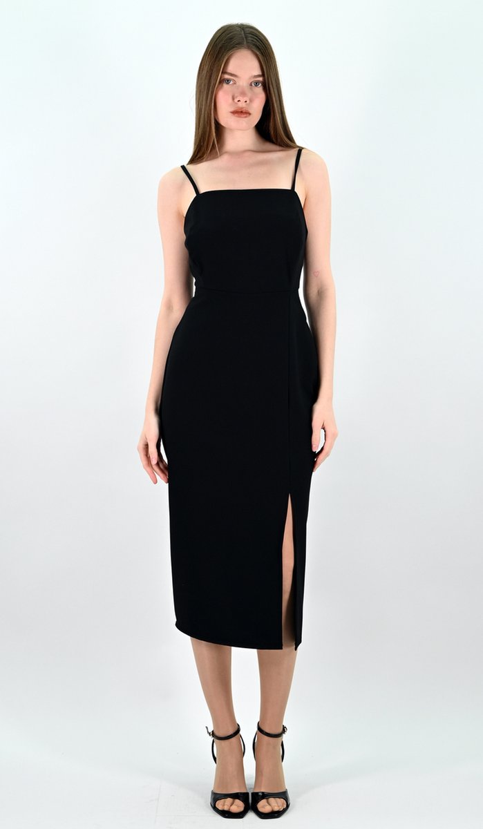 YesMooi - Elegante Midi Jurk met Spaghettibandjes - Slip Dress - Zwart - M (38)