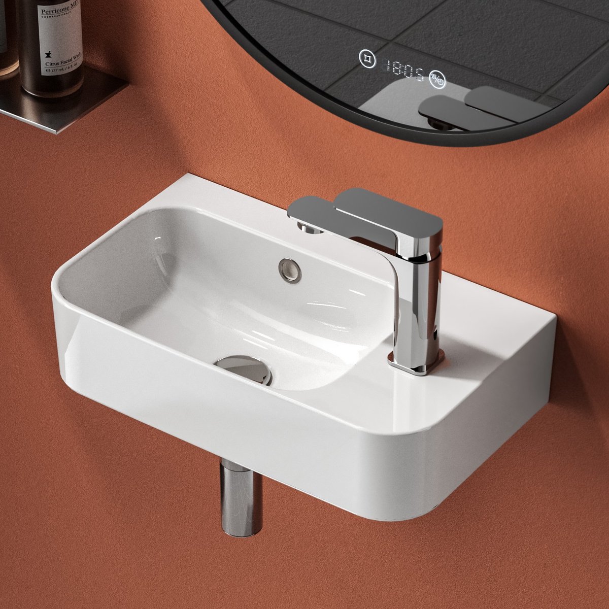 EMKE Rechthoekige wastafel voor badkamer en gastentoilet, 50 x 40 x 11 cm, keramische wastafel, matbeige