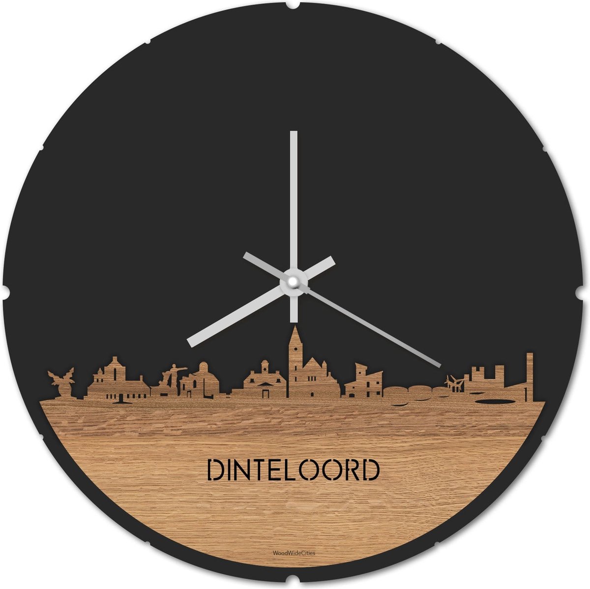 Skyline Klok Rond Dinteloord Eikenhout - Ø 44 cm - Stil uurwerk - Wanddecoratie - Meer steden beschikbaar - Woonkamer idee - Woondecoratie - City Art - Steden kunst - Cadeau voor hem - Cadeau voor haar - Jubileum - Trouwerij - Housewarming -
