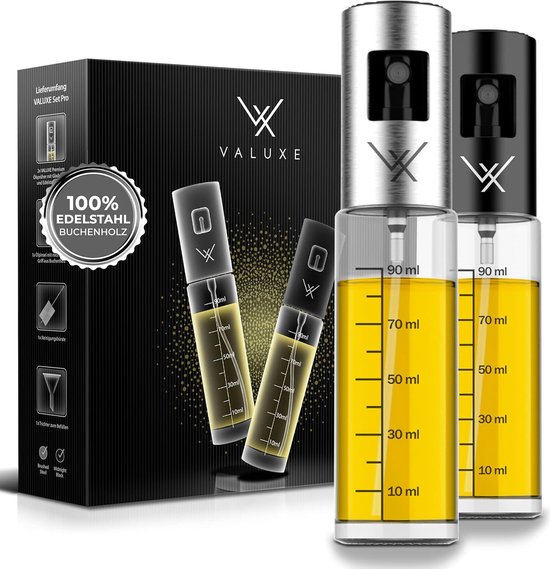 Nylea Oliesproeier voor spijsolie, 100 ml, oliespuitfles, roestvrij staal, glas, oliespray voor het koken, oliespray voor heteluchtfriteuse, airfryer, oliespray voor salade, grillen, bakken in de
