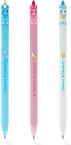 Ainy - Schattige Uitwisbare Pen set 3 stuks | Unieke unicorn design uitgumbare pennen voor etui of pennenzak | ideale teken balpennen cadeauset voor kinderen en volwassenen (niet geschikt voor legami vulling)
