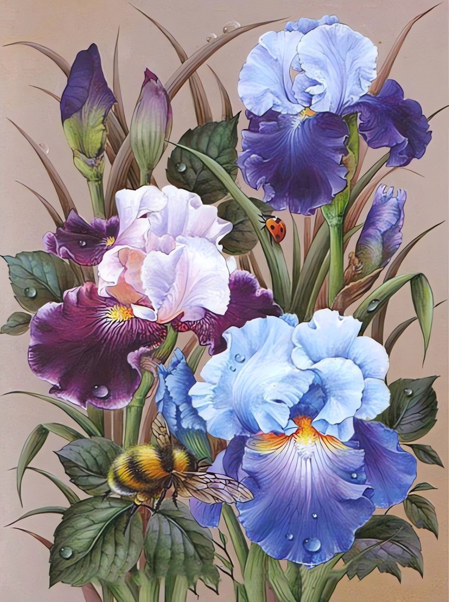 5D Diamond Painting Vierkante steentjes - Painting maat 50x70cm - Volledige bedekking - Complete set - Bloem - Iris
