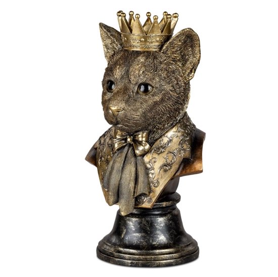 Poes - Kat - Antiek Goud - op voetstuk - Polyserin - 37x20x18cm - Decoratie - Baroque