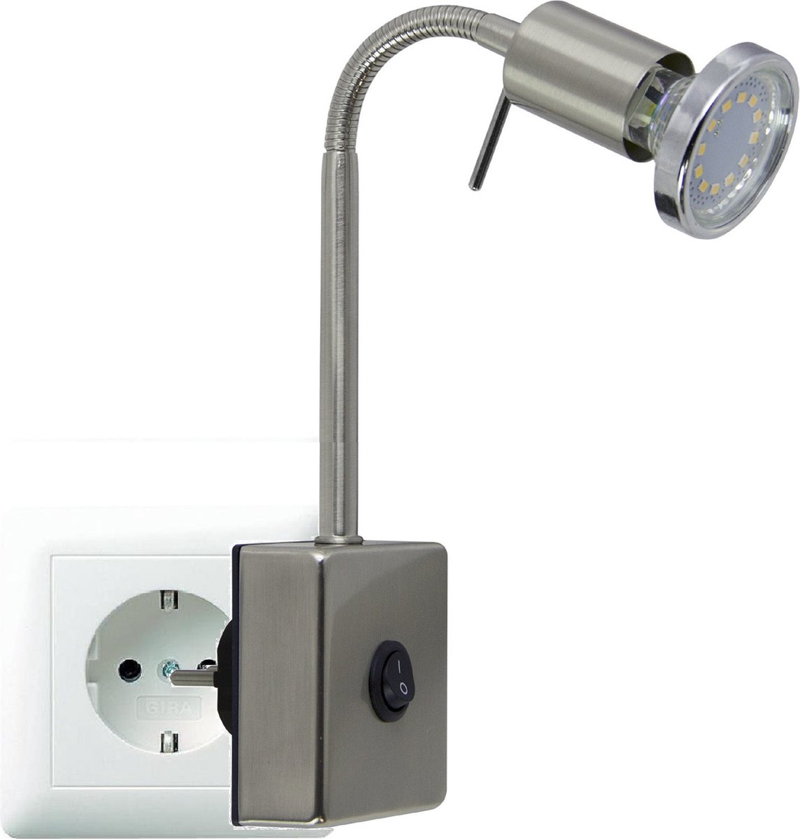 Trango 2607 LED Plug Lamp *EVIE* Wandlamp, Leeslamp, Keukenlamp, Nachtlampje in Nikkel mat incl. 1x 5 Watt GU10 LED Lamp 3000K warm wit, Wandlamp, Keukenlamp, Fitting Lamp