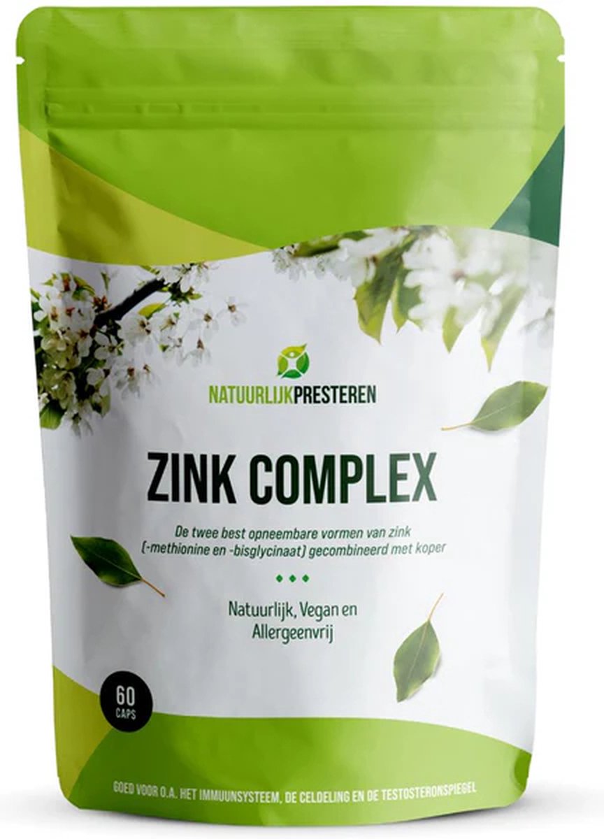 Goedkoopste Zink Complex - 60 Capsules - met Zinkbisglycinaat, Zinkmethionine en Koper - zink tabletten