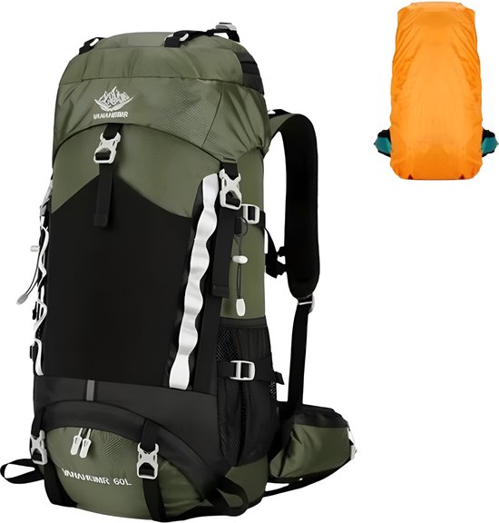 CarryQuest® - 60L - Rugzak - Waterdichte Rugzak - Outdoor Rugzak - Groen - Rugzakken - Backpack - Wandelen - Kamperen - Reizen - Unisex - Regenhoes - Duurzaam - Nylon - Comfort - Waterbestendig - Backpack Organizer