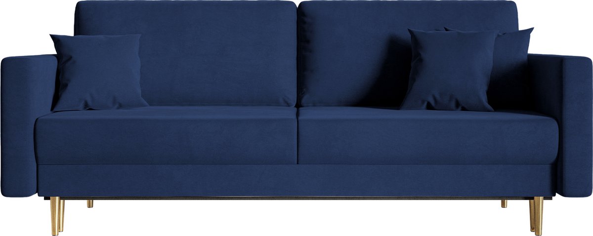 Selsey Valico - Driepersoons uitschuifbare bank - Hydrofoob fluweel - Gouden poten - Marineblauw Magic Velvet 2216
