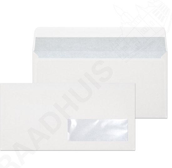Netuno 1000 witte lange enveloppen DL met venster links en blauwe binnenopdruk 110x220mm 75g rechte klep zelfklevende voor het verzenden van brieven facturen Netuno 1000 witte lange enveloppen DL met venster links en blauwe binnenopdruk 110x220mm 75g rechte klep zelfklevende voor het verzenden van brieven facturen