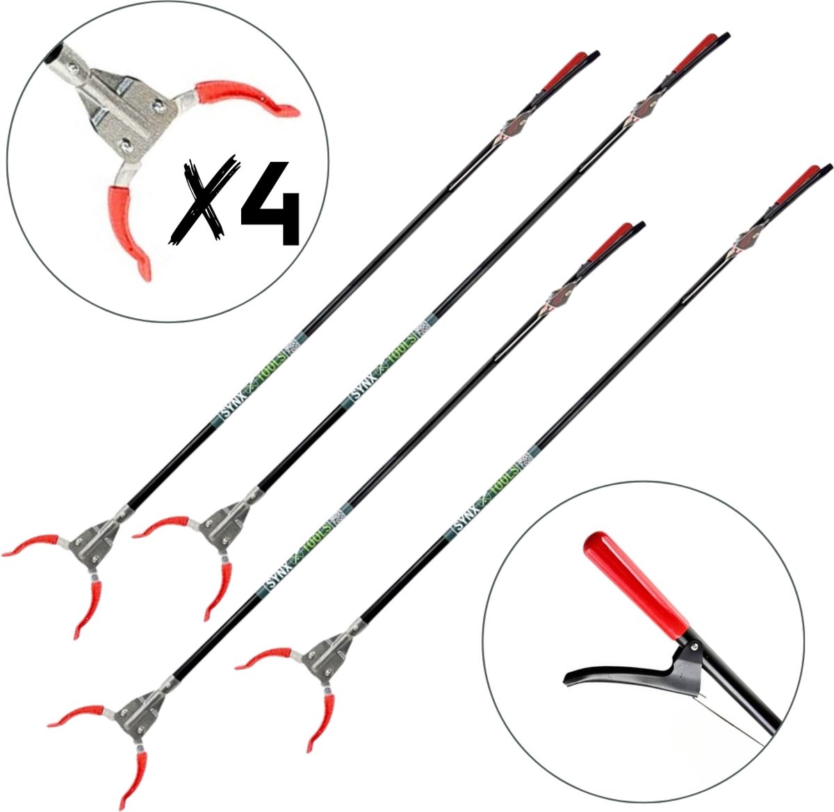 Goedkoopste Synx Tools Afvalgrijper 4stuks - met lange steel - 110cm - afvalgrijper voor zwerfvuil - afval grijper