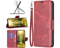 MobyDefend Hoesje - Geschikt voor Xiaomi Redmi Note 13 Pro 5G - Wallet Book Case Met Koord - Rood