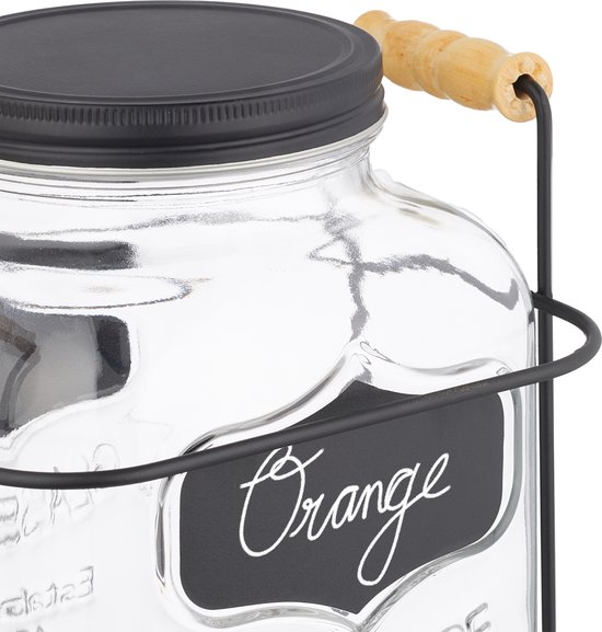 HEFTMAN glazen drinkdispenser met kraan - 4 liter Mason-glas drinkdispenser met lekvrije roestvrijstalen kraan en ijscylinder koelkastwaterdispenser, punch, cocktails, lege drankdispenser