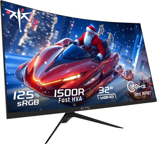 KTC H32S17 32 inch 1500R Curved Gaming Monitor 2560x1440 QHD 180Hz 16:9 ELED 99% sRGB HDR10 1ms MPRT Response Time Low-blue Compatible with FreeSync and G-SYNC USB HDMI2.0 2xDP1.4 Audio Out Flexible Adjustment with Sturdy Tripod VESA Mount Displayer