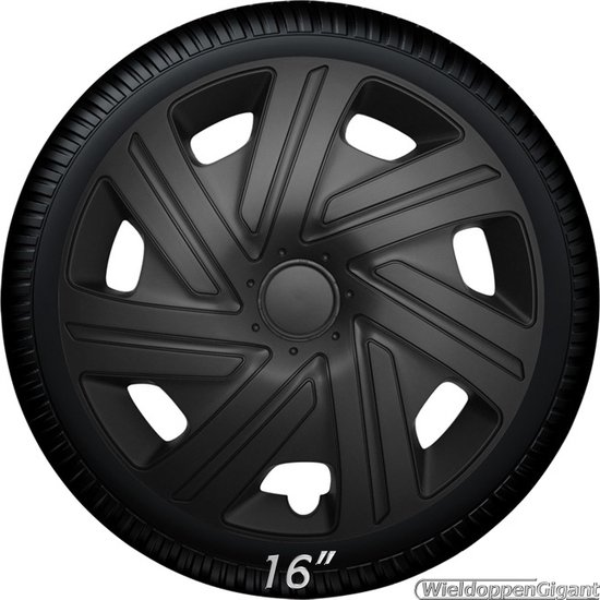 Matzwarte 16 inch wieldop met een dynamisch, 10-spaaks design, gemonteerd op een autoband.