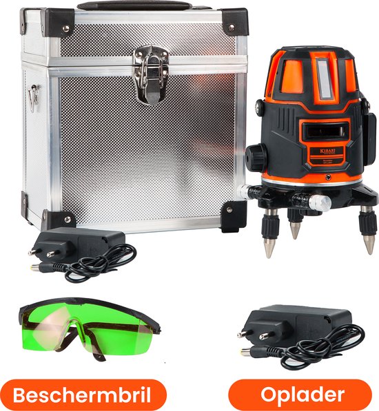 Kibani Losse Kruislijnlaser - Bouwlaser Zelfnivellerend - Kruislijnlaser Zelfnivellerend - Kruislaser - Rotatielaser - Laserwaterpas - Lijnlaser - Oplaadbare Accu - Groen - met Opberg Box