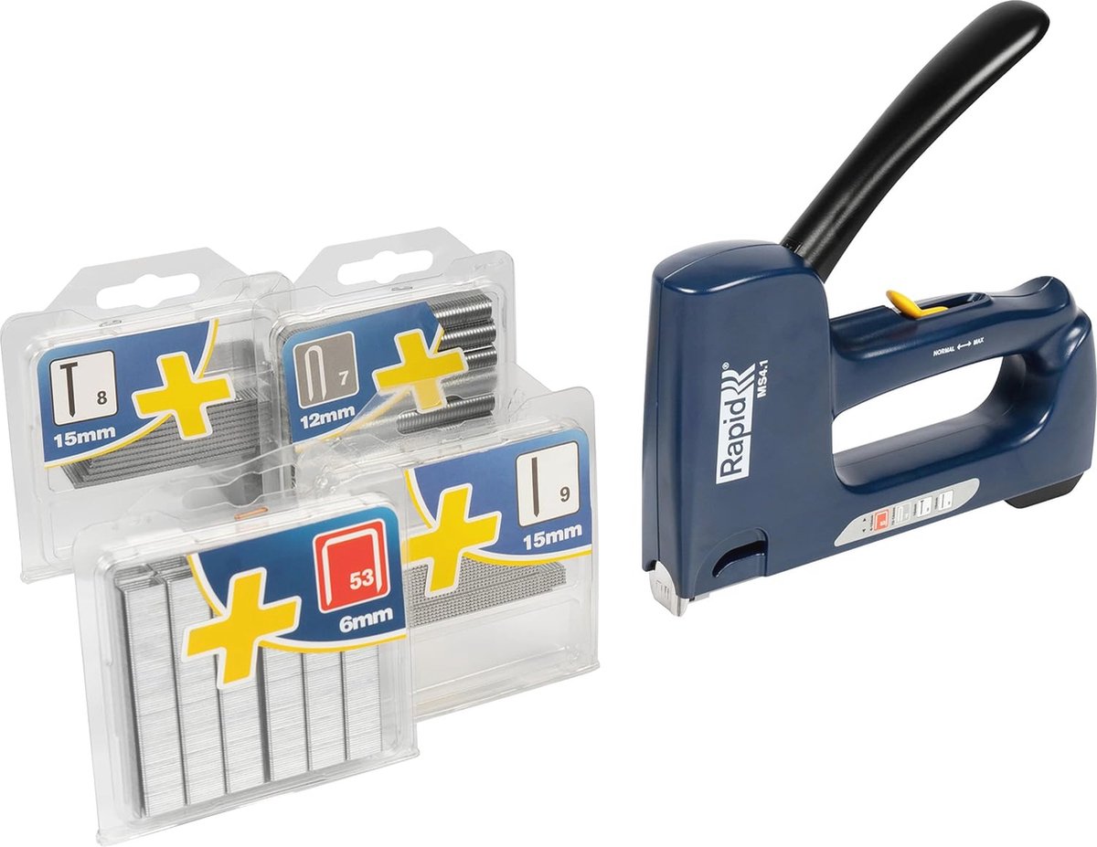 Handtacker 4in1 voor Hout en Stof - Nietpistool met Instelbare Kracht en Set van Nieten