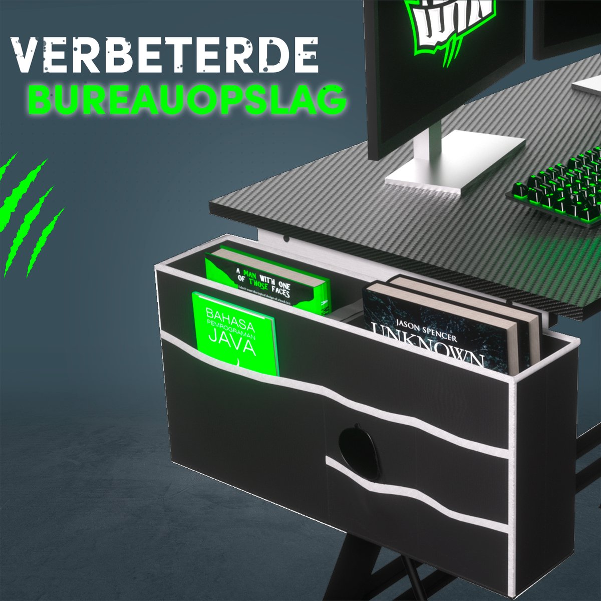 For The Win® For The Win Hoekbureau - L-Vormig Game Bureau - Gaming Bureau - Monitor Standaard - Gaming Desk