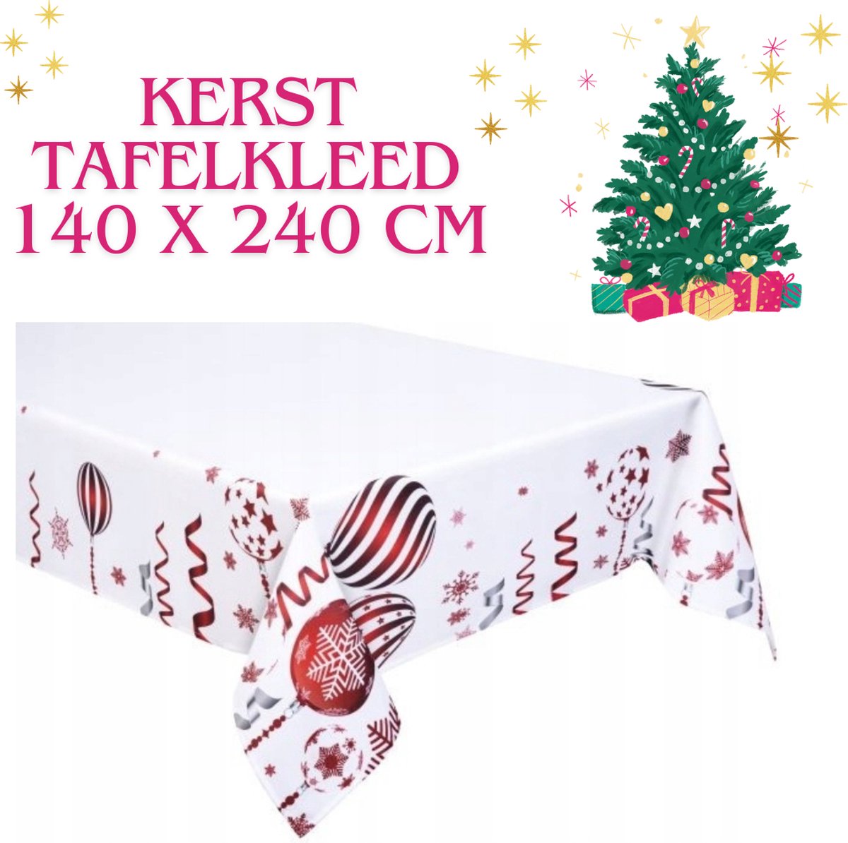 Kerst tafelkleed 140x240 cm - Kerst decoratie - Rechthoekig - Tafel - Eettafel - Christmas - Tafellaken - Kerstdiner - kerst accessoires - Kerstcadeau - kerst actie fijne kerst - kerst patroon - kerstavond - fijne kerstdagen - kerstman - sinterklaas