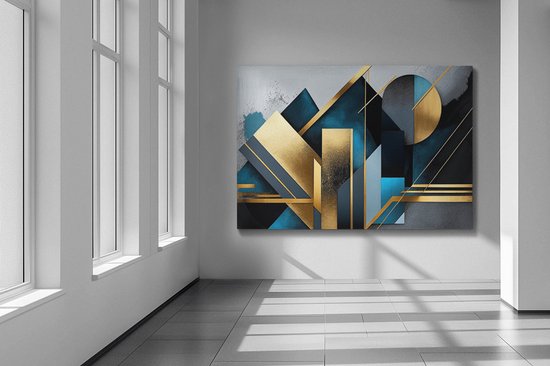 Peinture sur toile - Abstrait - Blauw - Or - Décoration murale - 60x40x2 cm