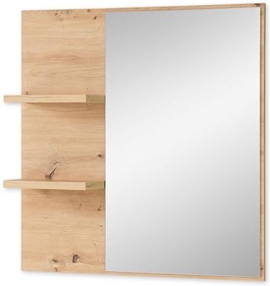 Modulo Plato Badkamermeubel Voor Waskom | 60 Cm Eiken Kader Front Mat Wit Blad 2 Lades Onder Elkaar 109882