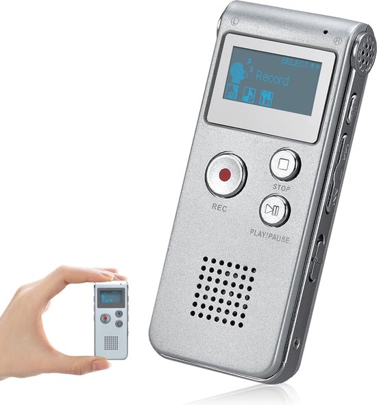 Lexium Mini Voicerecorder 16GB Zilver 48 Uur Opnametijd - Lexium - €60,95