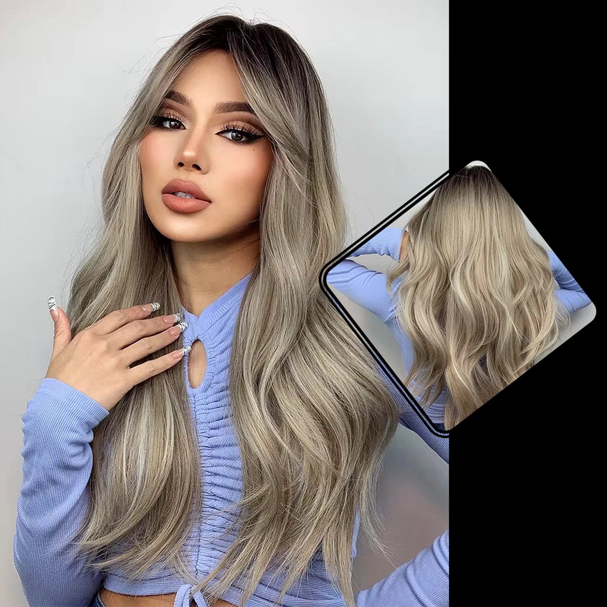 As Blonde Pruik met pony - Wig - Pruiken Dames - Golvend - Wasbaar - 70 cm