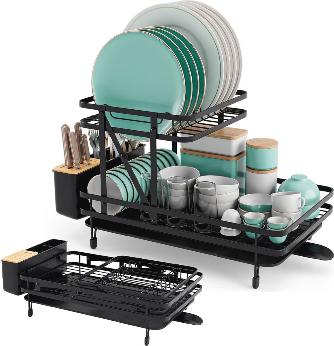 Goedkoopste Afdruiprek met 2 verdiepingen - Inklapbaar, Uitbreidbaar & Draaibaar voor Keuken - Zwart