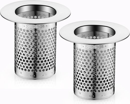 2 stuks afvoerzeef, douche, 5 cm, haarzeef, douche, roestvrij staal