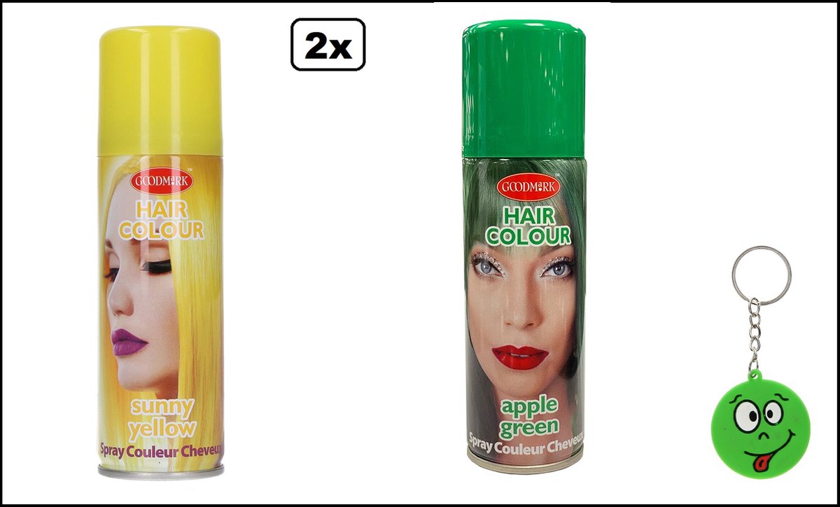 2x Haarverf/haarspray geel en groen 125 ml - Smiley - Festival thema feest carnaval haar kleurspray party