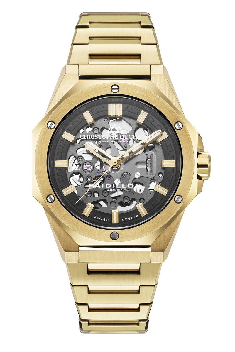 Luxe mannen horloge - Christope Duchamp Raidillon Skeleton Automatic Gold Black