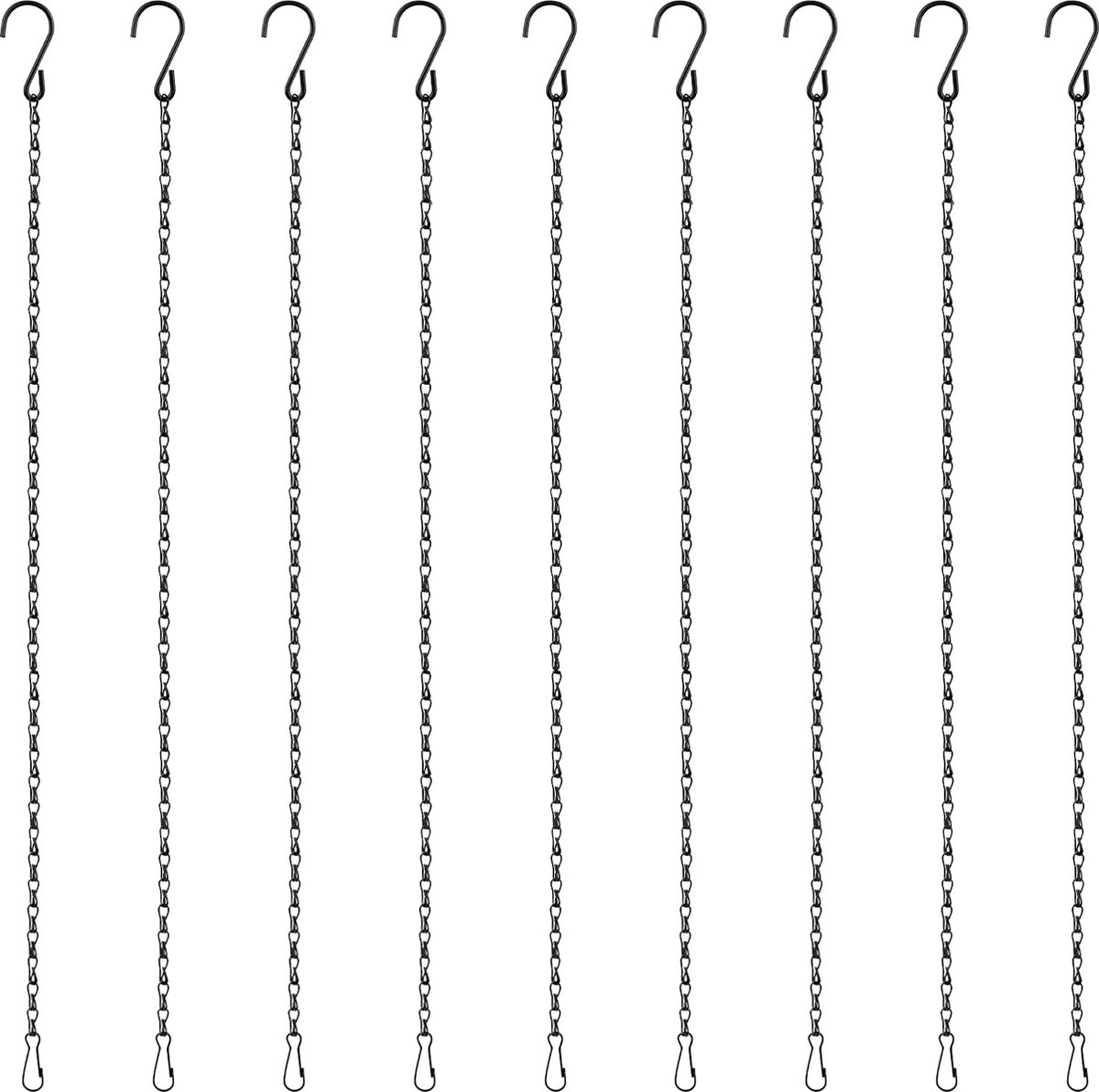 Haak bloempotketting, hangende mandkettingen om op te hangen, hangende mandkettingen van metaal, plantenhanger, hangende mandkettingen, voor tuin, bloempotten, lantaarns, vogelkooi, reclamebord, 50 cm/9