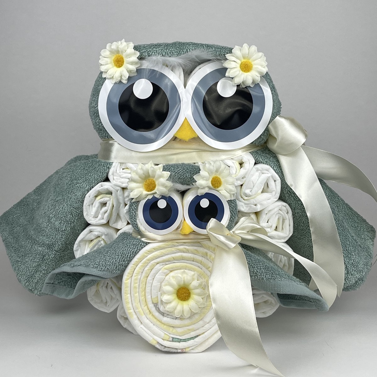 Goedkoopste Chouette-Chouette | Luiertaart Uil Luieruil Neutraal | Kraamcadeau | Geboorte Jongen Meisje | Babyshower | Stone groen