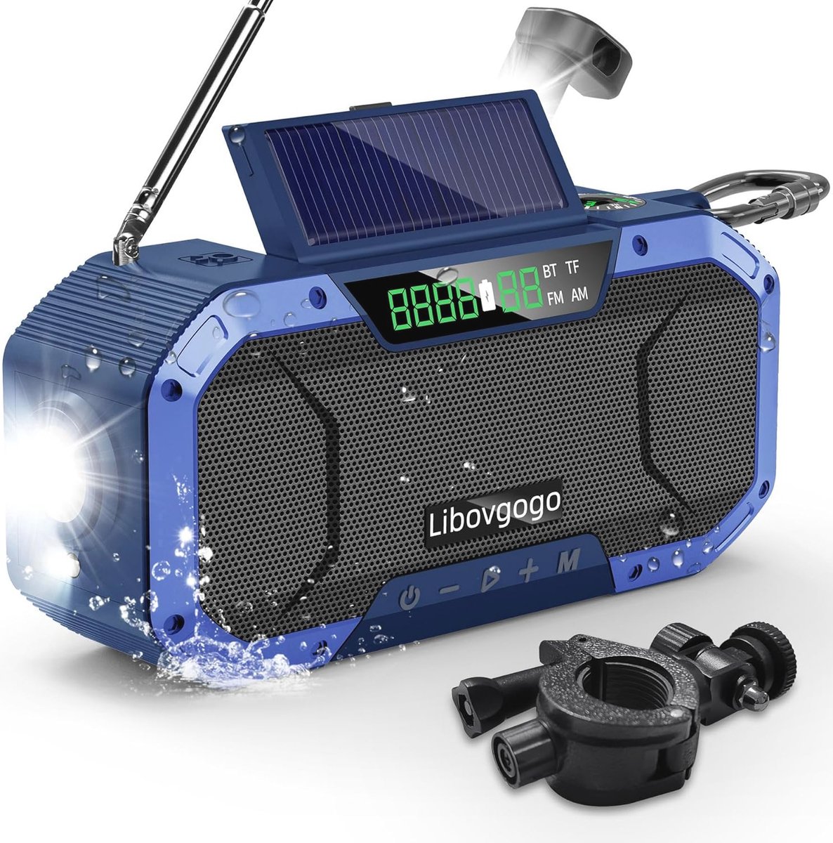 Draagbare Noodradio met Spatwaterdicht Bluetooth, AM/FM, Zonne-zwengel, Zaklamp en Powerbank